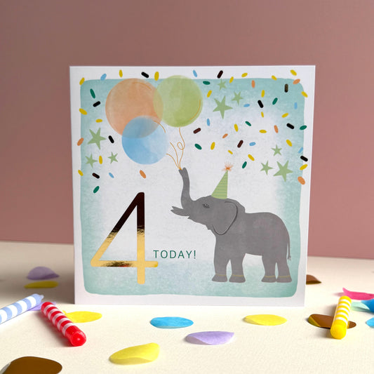 4th Elephant Birthday Card