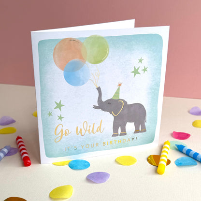 Go Wild Elephant Birthday Card