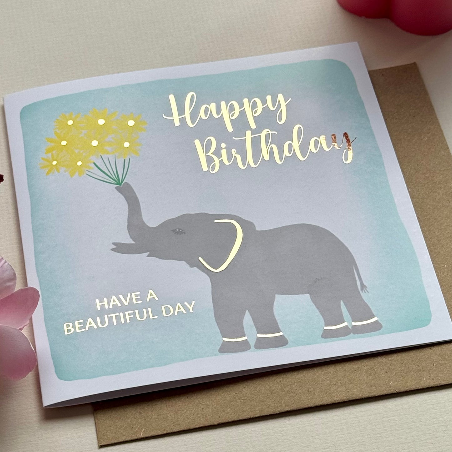 Floral Elephant Birthday Card