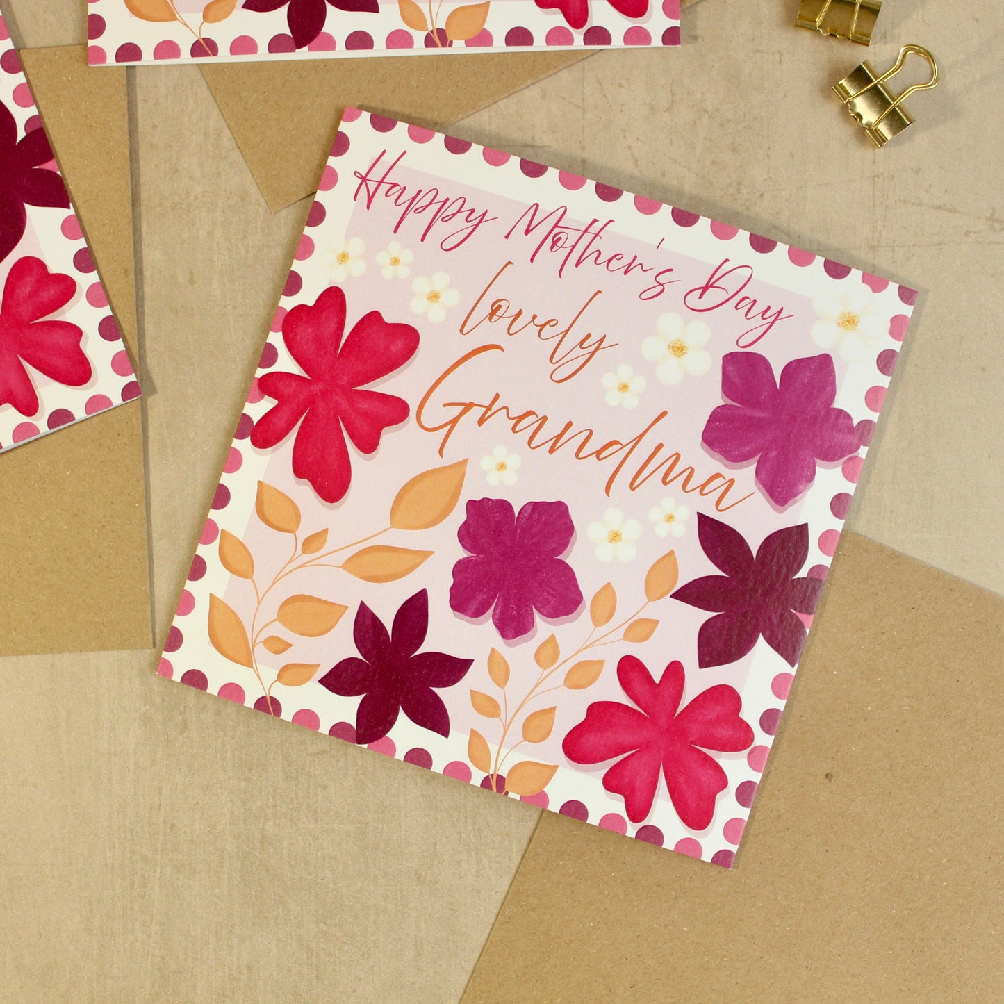 Floral Mother's Day card for a grandmother on a beige background