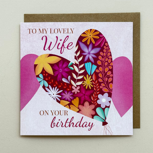 Wife Heart Balloon Birthday Card
