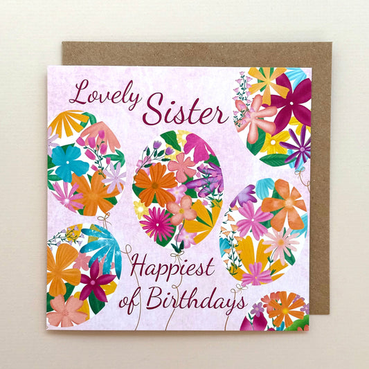 Sister Floral Balloons Birthday Card