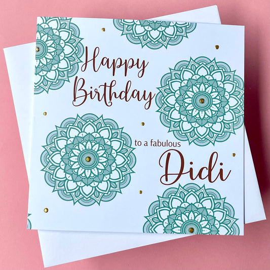 Green Mandala Didi Birthday Card