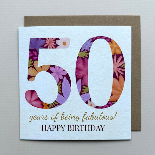 50th Floral Birthday Card