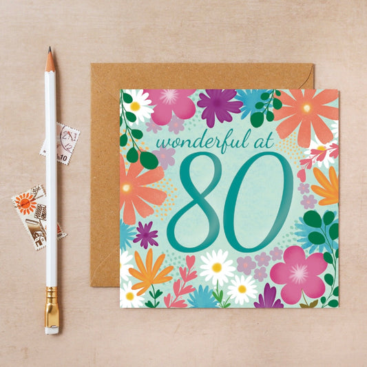80th Floral Birthday Card