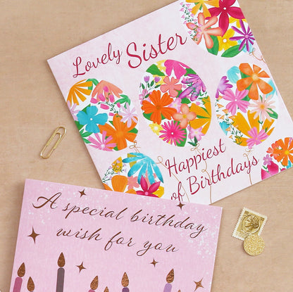 Sister Floral Balloons Birthday Card