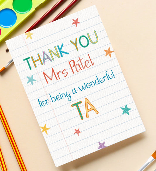 Personalised Thank You TA Star Card