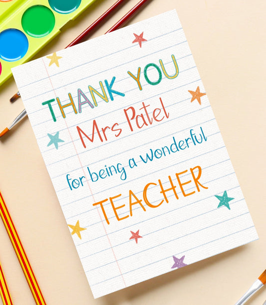 Personalised Thank You Teacher Star Card