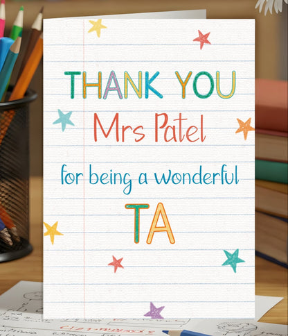 Personalised Thank You TA Star Card