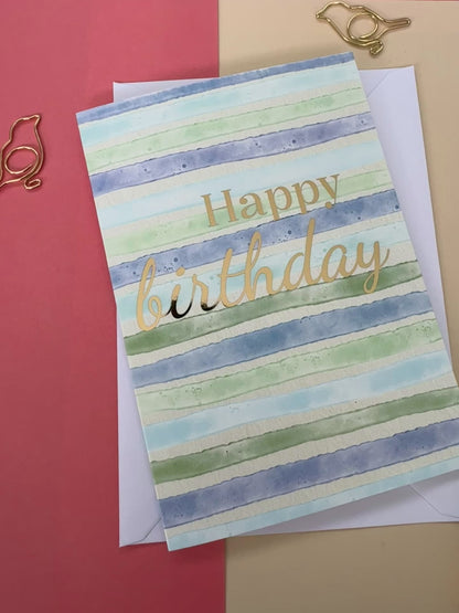 Blue Striped Birthday Card