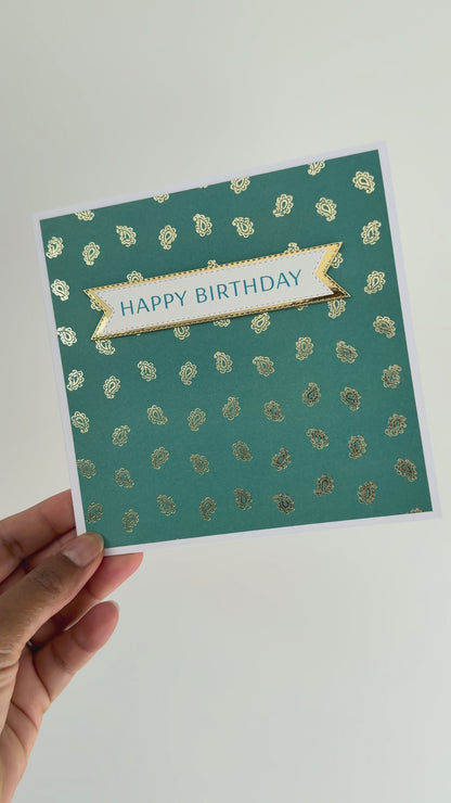 Turquoise Paisley Foiled Birthday Card