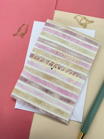 Pink Striped Birthday Card